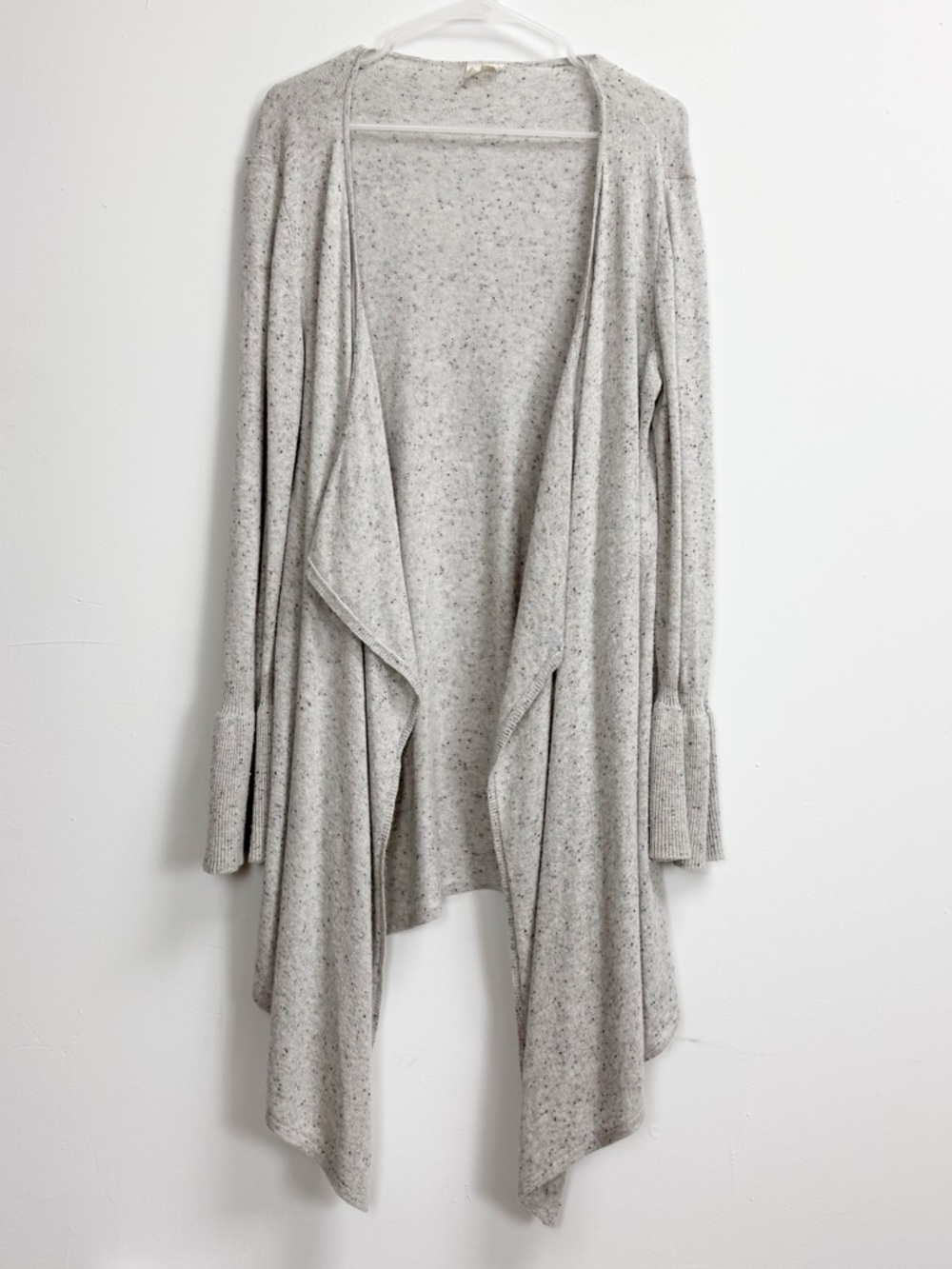 Anthropologie Moth Knit Cardigan Sweater Womens Large Open Front Gray Wool Blend